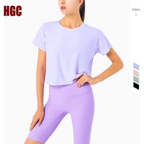 Loose Elastic Shirts Gym Crop Yoga Blouse Women Sports Top Workout Sexy Ladies Short Sleeve Athletic Active Fitness T-Shirt HGC