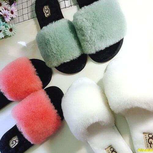 Women Slippers Winter Shoes Flat Sweet Home Slippers Woman Indoor Fur Warm Soft Slip On Black Pink Grey Female Slipper