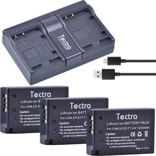 Tectra 3Pcs LP-E17 LP E17 Battery and USB 2-Channel Charger for Canon EOS M3 750D 760D 800D Rebel T6i T6s 8000D Kiss X8i