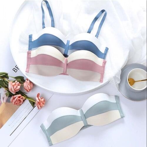 Wasteheart New Women Fashion Blue Pink Padded Bra Sets Lovely One-Piece Panties Wireless Underwear Sexy Lingerie A B Seamless