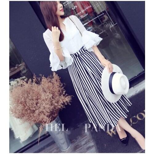 2016 Spring Summer New Fashion Women Customize Big Plus Size Loose Pants Ladies Casual Vertical Stripe A Line Chiffon Skirts