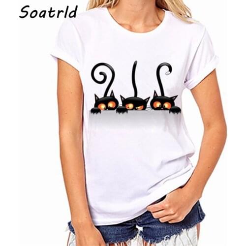 2017 Brand t shirts women Harajuku Funny Black Cat Prints Simple casual short sleeve O-neck womens t shirt Female Tees Tops