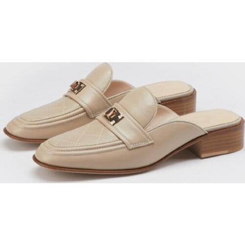 EGTPINAOP Sandals Women Summer New 2021 Slippers Round-Headed Low-Heeled Shoes Mules Shoes Genuine Cow Leather Baotou Slippers