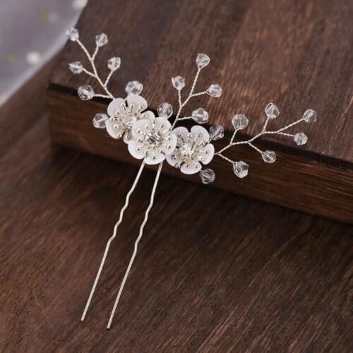 Women Hairpins For Bride Wedding Luxury White Flower Decoration Headwear Jewelry Beaded Stick Handmade Prom Party Accessories