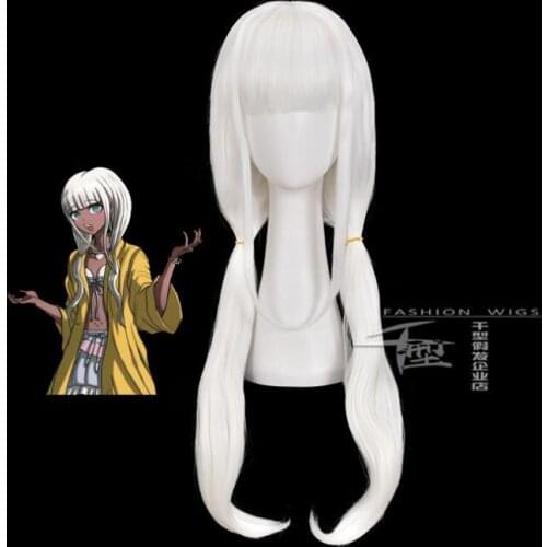 Danganronpa Angie Yonaga Women White Long Wig Cosplay Costume Dangan Ronpa V3 Killing Harmony Heat Resistant Synthetic Hair Wigs