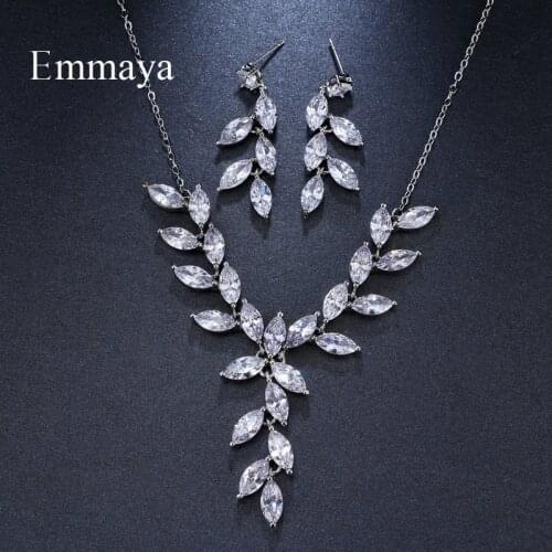 Emmaya Brand Fashion Simple White Gold Color Cubic Zircon Crystal Earrings Necklace Set For Women Wedding Jewelry Set Gift