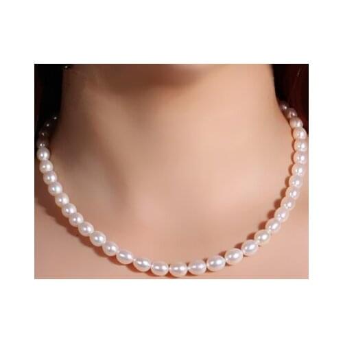 Women Gift word 925 Sterling real Mail pony natural freshwater pearls, rice shaped necklace, 9-10MM luxury authentic, str