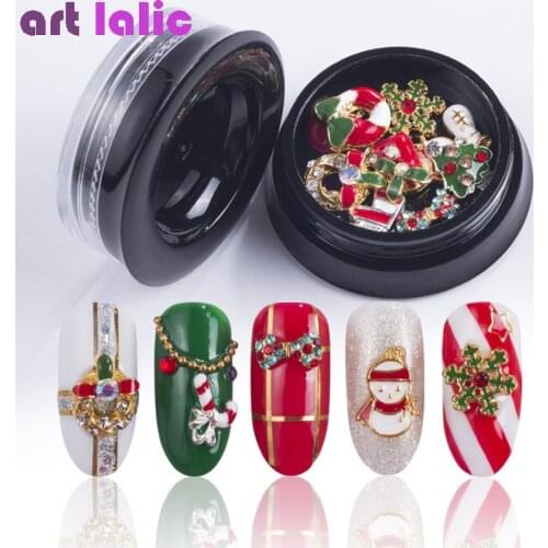 10 Designs/Box Christmas Xmas Jewelry Mix Tree Snowman Nail Art Decorations Alloy Metal DIY 3D Nail Rhinestones Tools