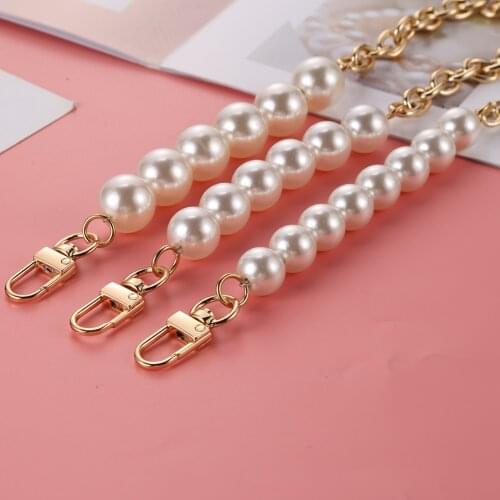 100CM Elegant Pearl Beaded +Gold Metal Chain,Bag Straps Shoulder Belt Purse Long Handle Replacement Pearl Chain Bag Accessories