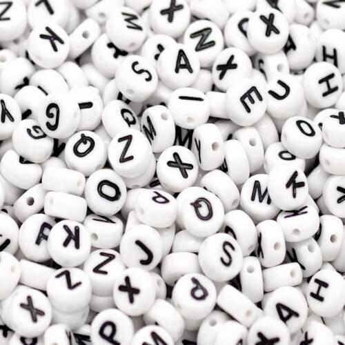 1000pcs Random Mixed White Flat Round Alphabet /Letter "A-Z" Acrylic Spacer Loose Beads Findings DIY Garment Accessories 7mm