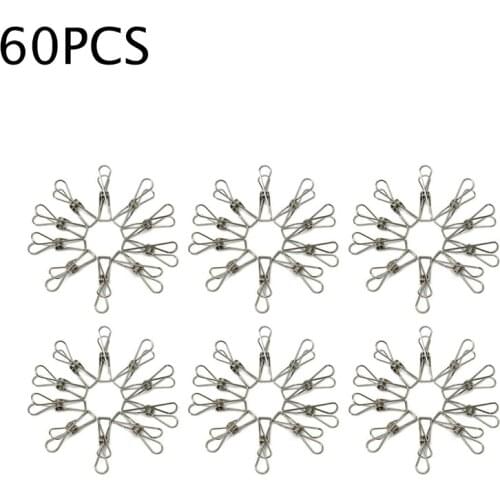 20/40/60pcs Fixed Clip Stainless Steel Washing Line Clothes Pegs Hang Pins Metal Wire Clips Clamp Fixed Clip 6.0*1.2cm Brand New