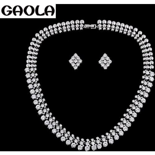 2015 Fashion New Design Bride Wedding Jewelry Set Fashion AAA CZ Crystal Necklace Earrings for Women GLDTN0139
