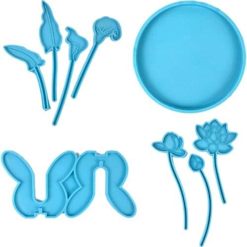 4Pcs Flower Bottle Tray Silicone Resin Molds Kit Lotus Flower Lily Flower Molds 94PA