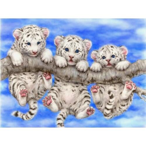 5D DIY Full square round Diamond Painting Mosaic Three Young tiger decor Diamond Rhinestone Embroidery Cross Stitch home decor