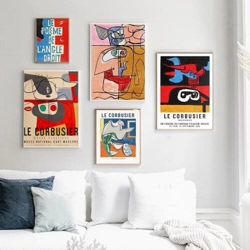 Le Corbusier Abstract Exhibition Poster Canvas Painting Posters and Prints Wall Art Line Face Picture for Room Home Decor