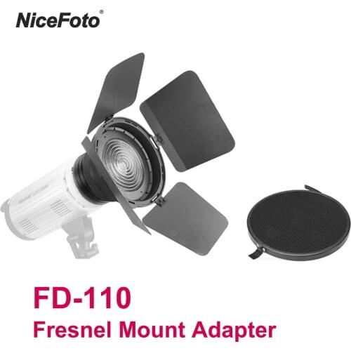 NiceFoto FD-110 Fresnel Mount Light Focusing Adapter with Barn Door for Aputure 120T 120D Bowens Mount LED Video Light Honeycomb