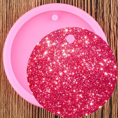 Shiny Round Circle With Hole Disk Keychains Silicone Mold For Key Chain Pendant Clay DIY Resin Moulds