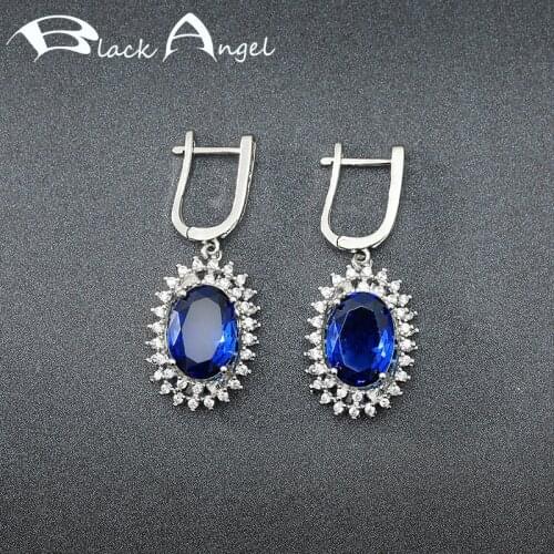 BLACK ANGEL Fashion Sapphire Clip Earrings For Women Oval Blue Spinel Gemstone Earrings Wholesale Jewelry Dropshipping