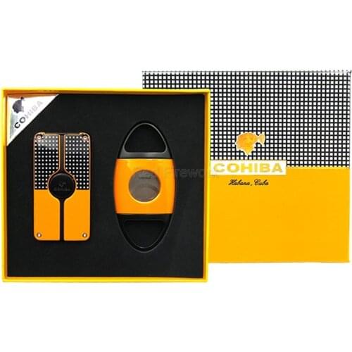 COHIBA High Grade WindProof Cigar & Cigarette Lighter Metal Cigar Cutter 3 Torch Smoking Fire Lighters With Gift Set