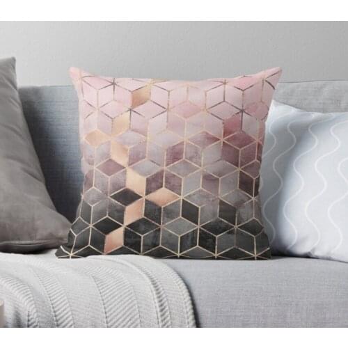Pink And Grey Gradient Cubes Decorative Pillowcases Cotton Linen Geometry Throw Pillow Case Home Sofa Decor Pillowcase