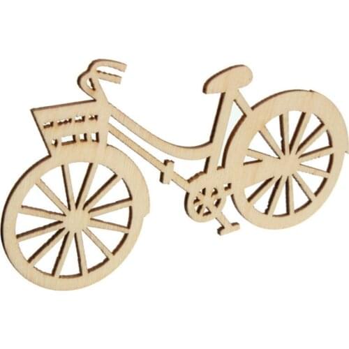 4X7B 10pcs Wooden Bicycle Bike Cutout Veneers Slices DIY Crafting Ornament Theme Wedding Party Home Decoration Gift