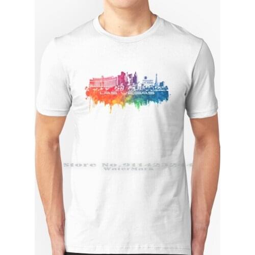 Las Vegas Skyline City Color T Shirt 100% Pure Cotton Watercolor Las Vegas Skyline Usa America United States State Of Nevada