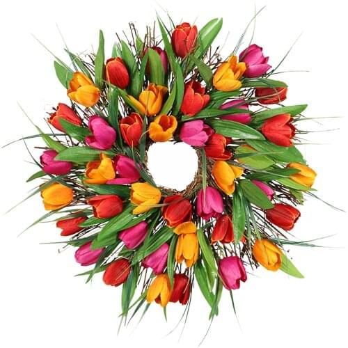 Artificial Tulip Front Door Flower Wreath Pumpkin Berry Maple Leaves Party Wedding Christmas Halloween Hanging Decor Floral