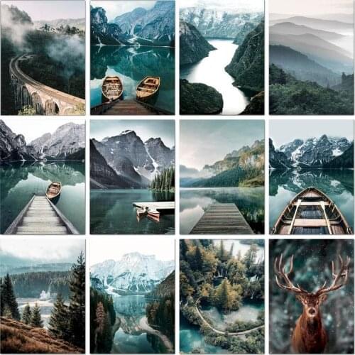 GATYZTORY Frame Diy Painting By Numbers Mountain Landscape Picture By Numbers Kits Modern Home Wall Art Decors 60x75cm Diy Gift