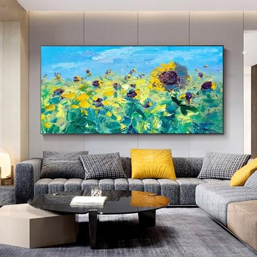 Oil Painting Handmade On Canvas Sunflower Wall Art Picture Modern Abstract Flowers Mural Living Room Bedroom Decoration Posters
