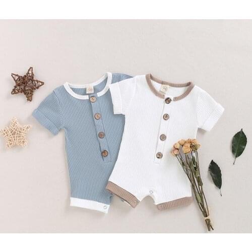 0-18M Summer Newborn Infant Baby Boys Girls Clothes Ribbed Solid Romper Jumpsuit Short Sleeve Summer Outfit