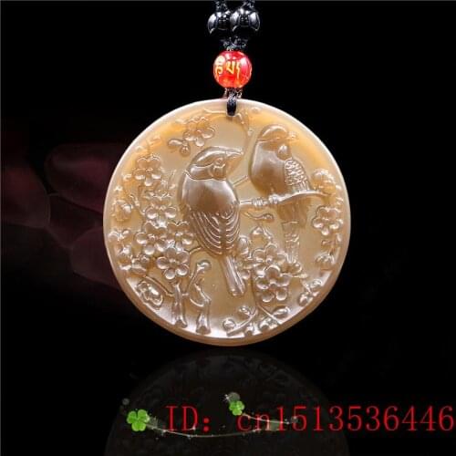 Brown Jade Bird Pendant Necklace Natural Jadeite for Amulet Gifts Carved Jewelry Charm Women Fashion Chinese Flower