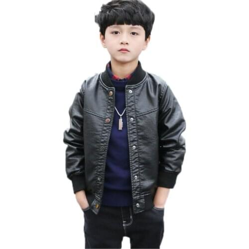 Baby Boys Leather Jacket Kids Coats Spring Kids Leather Jackets Boys Casual Solid Children Outerwear Boys Baseball Jackets 4-13T