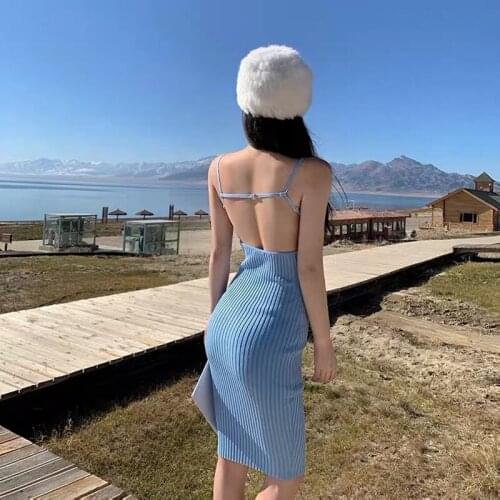 Summer Dress 2021 Hollow Out Tight Spaghetti Strap Long Maxi Knit Backless Midi Sexy Dresses Party Night Club Ladies Dresses