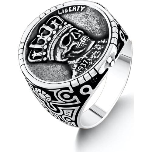Vintage Sterling Silver Signet Coin Ring With Skull and Crown Motif Silver Men Ring Silver Women Ring Made in Turkey