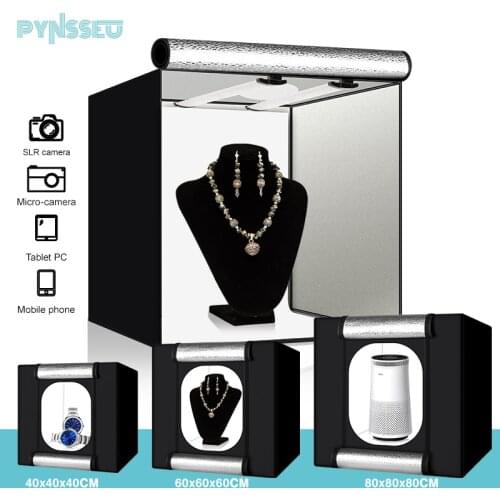 PYNSSEU 40/60/80cm photo box kit ,foldable Tent box for photography with 2 rotation Panel LED Light,for post-product shooting