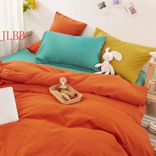 Candy Color Bedding Set 2021 Spring Solid Rainbow Soft Duvet Cover Brushed Flat Sheet Pillowcase Freshness Japan Home Linens 3/4