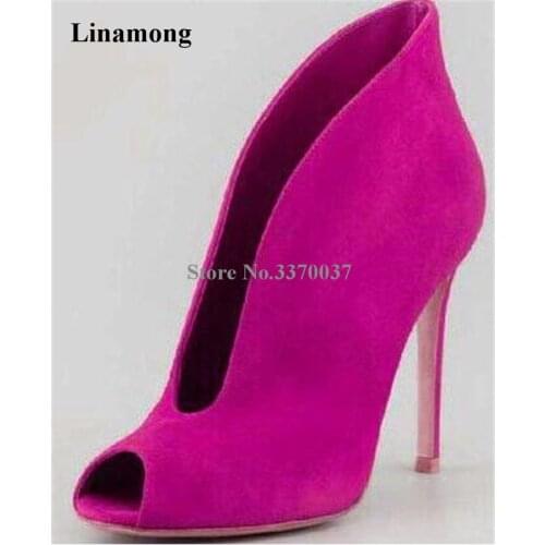 New Fashion Women Open Toe Suede Leather Slip-on Short Boots Cut-out High Heel Ankle Booties Red Blue White Black Colors