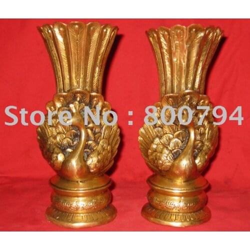 Pair Rare Stunning Qing Dynasty Copper Phoenix Vases