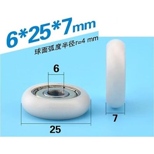 R 6*25*7mm R type Nylon plastic pulley for 3D printer Door and window with 626zz bearing Pom material