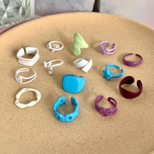 Vedawas INS Style Luxury Metal Pierced Charm Rings for Women Boho Colorful Irregular Adjustable Star Engagement Rings Jewelry