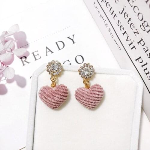 Sweet Heart Stud Earring Flannel Inlaid Rhinestones Stud Earring Valentines Day Jewellery Gift for Women Girls