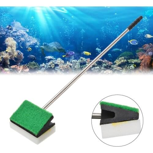 47cm Length Aquarium Fish Tank Glass Brush Cleaning Sponge Steel Handle Algae Scraper Brush