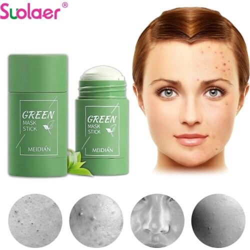 Green Tea Cleansing Solid Mask Oil Control Anti-Acne Mud Pores Purifying Clay Stick Mask Eggplant Moisturizing Whitening 40g