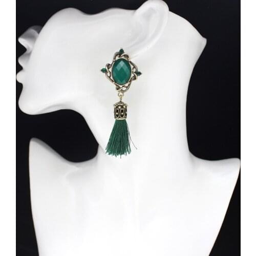 Bohemian Classical Retro Ellipse Mosaic Rhinestone Earrings For Women Ladies Four Colours Pendant Tassels Pendientes Jewelry