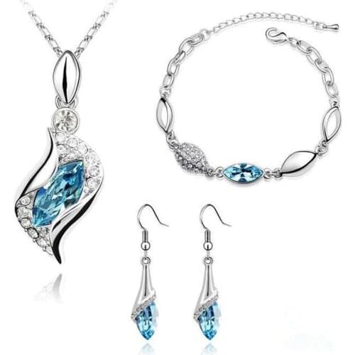 3pcs Fashion Bridal Jewelry Set Necklace Earrings Bracelet For Women Engagement Water Horse Eye Shape Austrian Crystal Jewelry