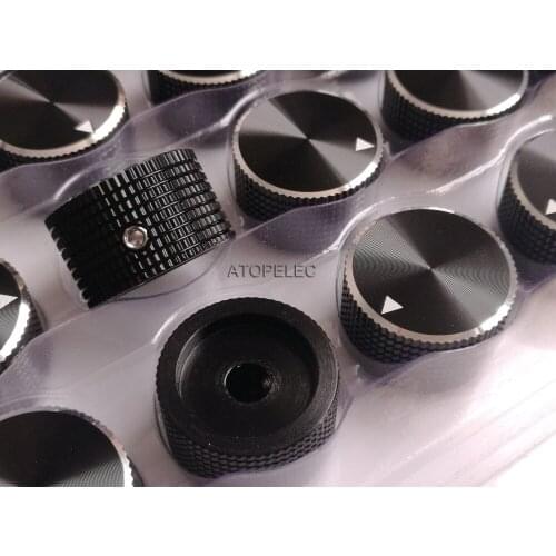 1pc 25mm*15mm Solid Aluminum Potentiometer Volume Knob Hexagon Screw Adjustment 6mm Hole Black