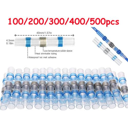 Heat Shrink Wire Connector AWG16-14 Waterproof Insulated Butt Wire Sleeve Tinned Copper Solder Seal Terminal Blue