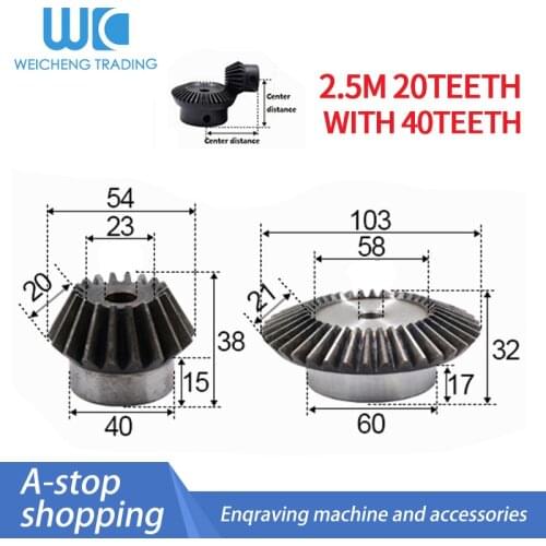 2pcs 1:2 Bevel Gear 2.5 Modulus 20 Teeth + 40 teeth Inner Hole 12mm 90 Degree Drive Commutation Steel Gears
