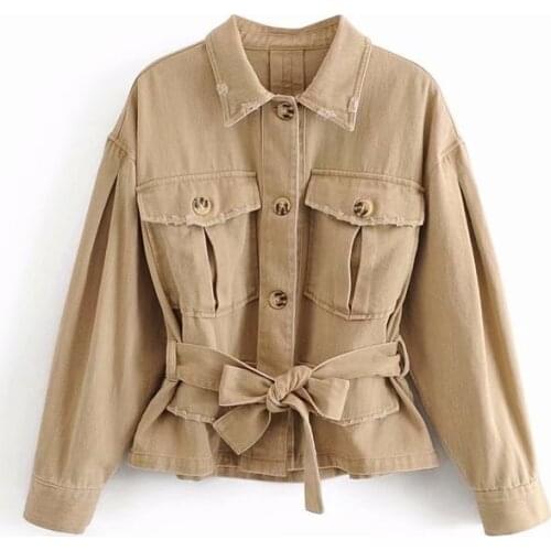 AAZZ75-9463 European and American fashion with belt pocket jean jacket