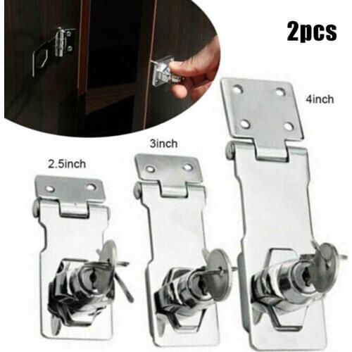 2pc Locking Hasp Staple With Keys Cupboard Garage Lock Card Cabinet Door Buckle Hasp Furniture Drawer Anti-theft Padlock 2.5-4in